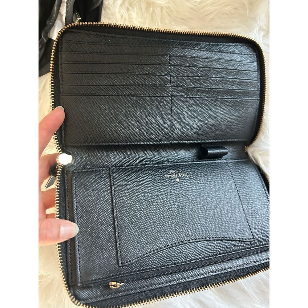 Kate Spade New York Black Gold Zip-Around & Logo Plate Kaden Wallet - Picture 4 of 8
